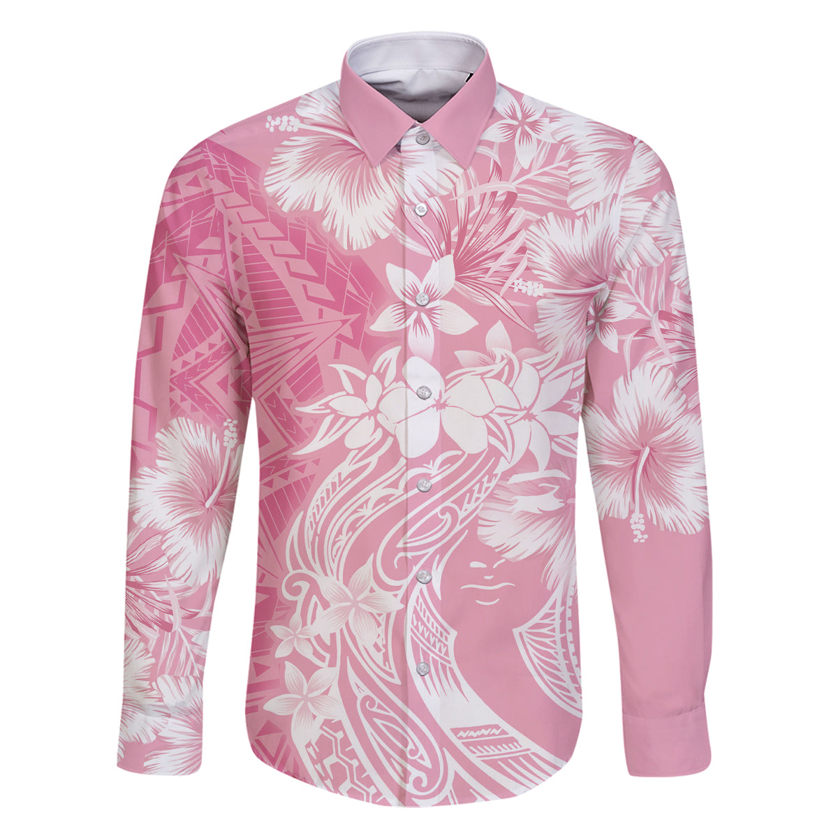 Polynesian Women's Day Family Matching Off Shoulder Maxi Dress and Hawaiian Shirt Plumeria Passion - Pink LT7 Dad's Shirt - Long Sleeve Pink - Polynesian Pride