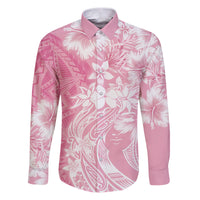 Polynesian Women's Day Family Matching Puletasi and Hawaiian Shirt Plumeria Passion - Pink LT7 Dad's Shirt - Long Sleeve Pink - Polynesian Pride