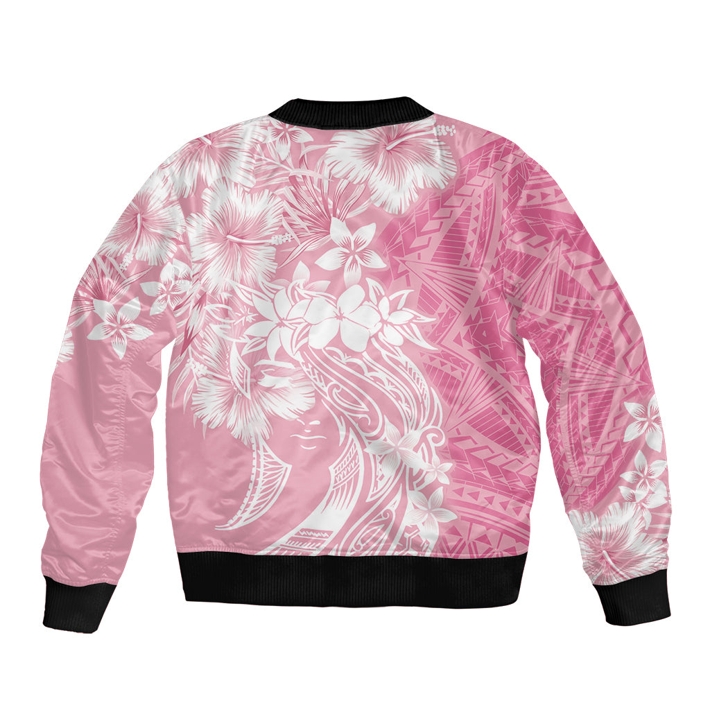 Polynesian Women's Day Sleeve Zip Bomber Jacket Plumeria Passion - Pink LT7 - Polynesian Pride