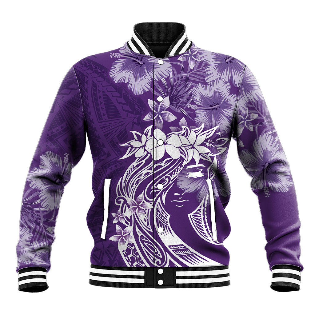 Polynesian Women's Day Baseball Jacket Plumeria Passion - Purple LT7 Unisex Purple - Polynesian Pride