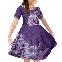 Polynesian Women's Day Family Matching Off Shoulder Short Dress and Hawaiian Shirt Plumeria Passion - Purple LT7 Daughter's Dress Purple - Polynesian Pride