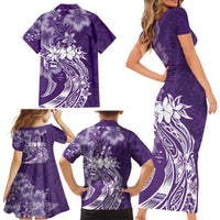 Polynesian Women's Day Family Matching Short Sleeve Bodycon Dress and Hawaiian Shirt Plumeria Passion - Purple LT7 - Polynesian Pride