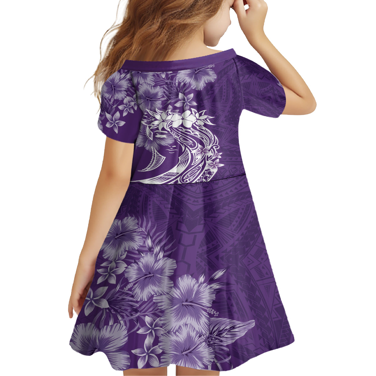 Polynesian Women's Day Kid Short Sleeve Dress Plumeria Passion - Purple LT7 - Polynesian Pride