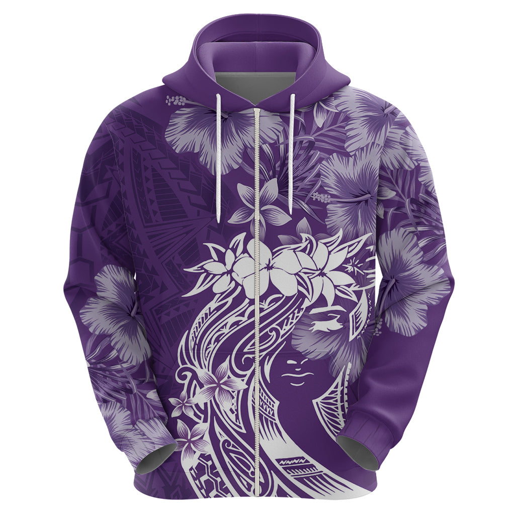 Polynesian Women's Day Zip Hoodie Plumeria Passion - Purple LT7 - Polynesian Pride