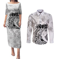 Polynesian Women's Day Couples Matching Puletasi and Long Sleeve Button Shirt Plumeria Passion - White LT7 White - Polynesian Pride