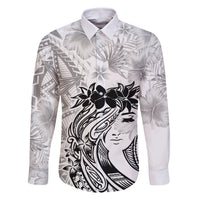 Polynesian Women's Day Family Matching Off Shoulder Long Sleeve Dress and Hawaiian Shirt Plumeria Passion - White LT7 Dad's Shirt - Long Sleeve White - Polynesian Pride