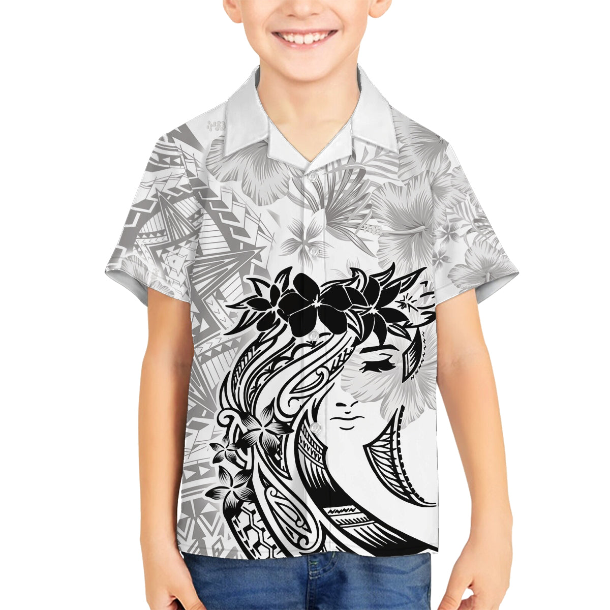 Polynesian Women's Day Family Matching Off Shoulder Long Sleeve Dress and Hawaiian Shirt Plumeria Passion - White LT7 Son's Shirt White - Polynesian Pride