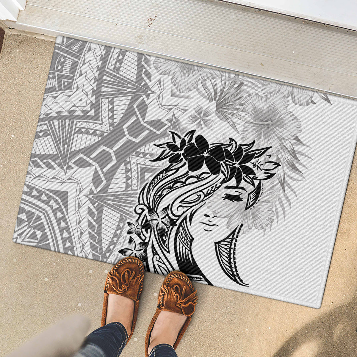 Polynesian Women's Day Rubber Doormat Plumeria Passion - White LT7 - Polynesian Pride