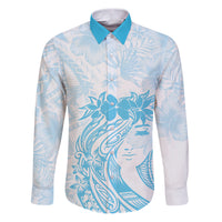 Polynesian Women's Day Family Matching Puletasi and Hawaiian Shirt Plumeria Passion - Turquoise LT7 Dad's Shirt - Long Sleeve Turquoise - Polynesian Pride