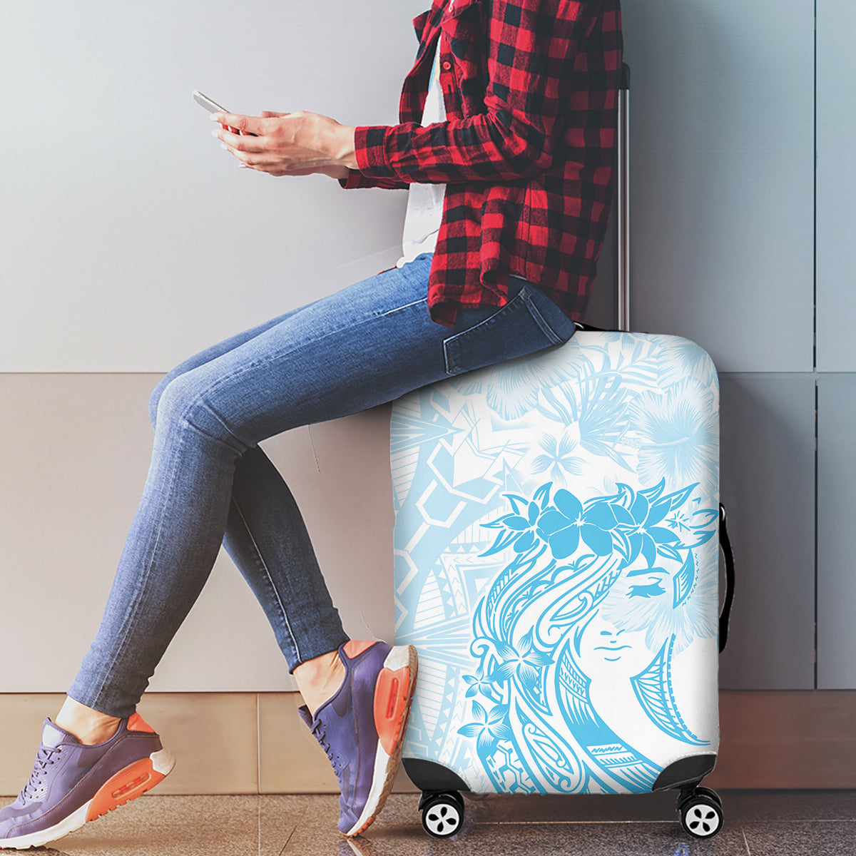 Polynesian Women's Day Luggage Cover Plumeria Passion - Turquoise LT7 - Polynesian Pride