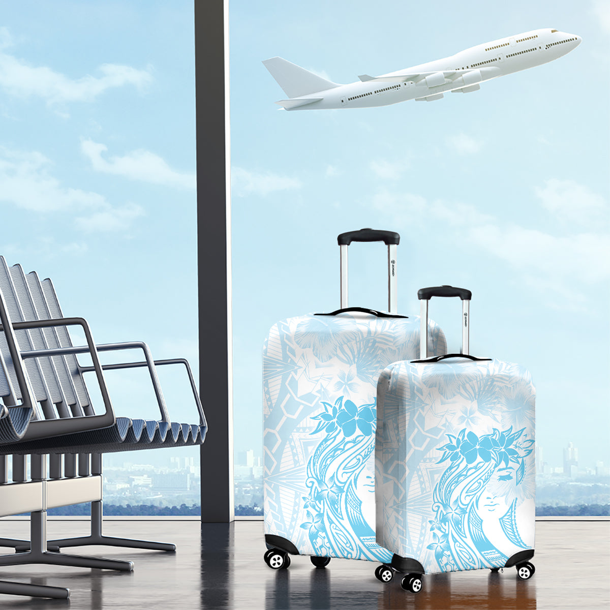Polynesian Women's Day Luggage Cover Plumeria Passion - Turquoise LT7 - Polynesian Pride