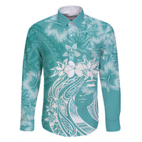 Polynesian Women's Day Family Matching Mermaid Dress and Hawaiian Shirt Plumeria Passion - Teal LT7 Dad's Shirt - Long Sleeve Teal - Polynesian Pride