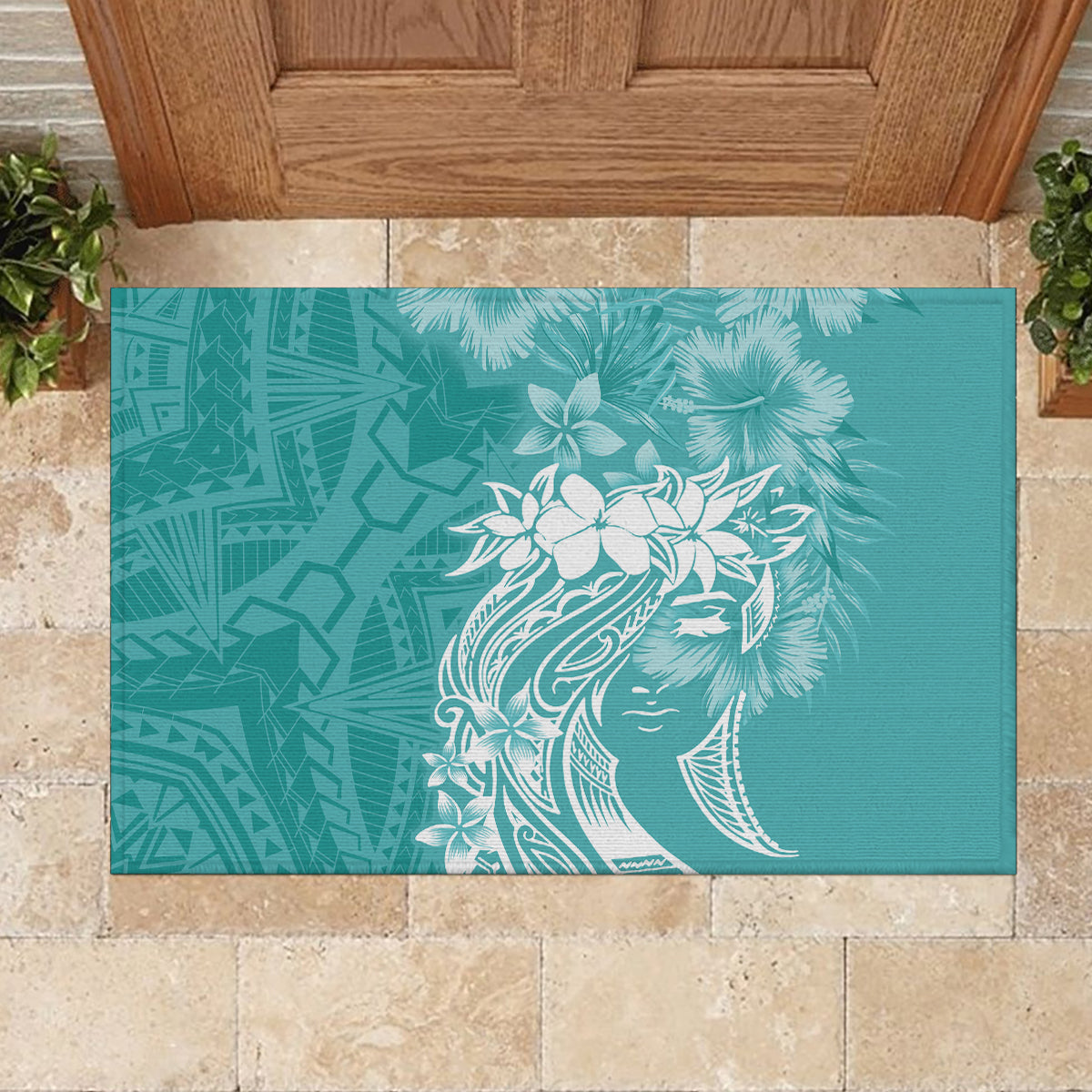 Polynesian Women's Day Rubber Doormat Plumeria Passion - Teal LT7 - Polynesian Pride