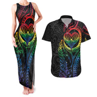 New Zealand Pride Couples Matching Tank Maxi Dress and Hawaiian Shirt Takatapui Rainbow Fern LT7 Colorful - Polynesian Pride