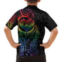 New Zealand Pride Family Matching Off The Shoulder Long Sleeve Dress and Hawaiian Shirt Takatapui Rainbow Fern LT7 - Polynesian Pride