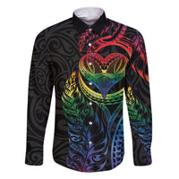 New Zealand Pride Family Matching Short Sleeve Bodycon Dress and Hawaiian Shirt Takatapui Rainbow Fern LT7 Dad's Shirt - Long Sleeve Colorful - Polynesian Pride