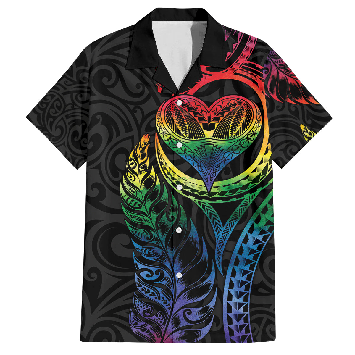 New Zealand Pride Family Matching Summer Maxi Dress and Hawaiian Shirt Takatapui Rainbow Fern LT7 Dad's Shirt - Short Sleeve Colorful - Polynesian Pride
