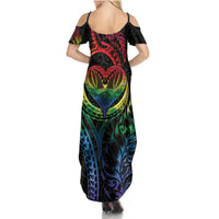 New Zealand Pride Family Matching Summer Maxi Dress and Hawaiian Shirt Takatapui Rainbow Fern LT7 - Polynesian Pride