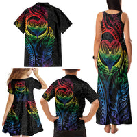 New Zealand Pride Family Matching Tank Maxi Dress and Hawaiian Shirt Takatapui Rainbow Fern LT7 - Polynesian Pride