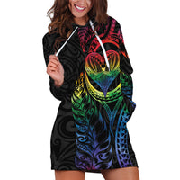 New Zealand Pride Hoodie Dress Takatapui Rainbow Fern LT7 Colorful - Polynesian Pride