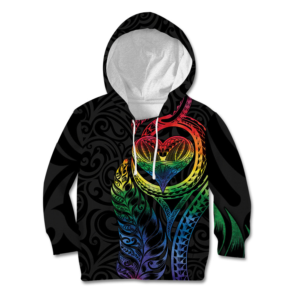 New Zealand Pride Kid Hoodie Takatapui Rainbow Fern LT7 Hoodie Colorful - Polynesian Pride