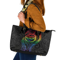 New Zealand Pride Leather Tote Bag Takatapui Rainbow Fern LT7 Colorful - Polynesian Pride
