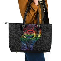 New Zealand Pride Leather Tote Bag Takatapui Rainbow Fern LT7 - Polynesian Pride