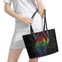 New Zealand Pride Leather Tote Bag Takatapui Rainbow Fern LT7 - Polynesian Pride