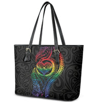 New Zealand Pride Leather Tote Bag Takatapui Rainbow Fern LT7 - Polynesian Pride
