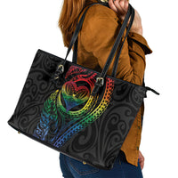 New Zealand Pride Leather Tote Bag Takatapui Rainbow Fern LT7 - Polynesian Pride
