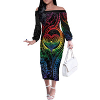 New Zealand Pride Off The Shoulder Long Sleeve Dress Takatapui Rainbow Fern LT7 Women Colorful - Polynesian Pride