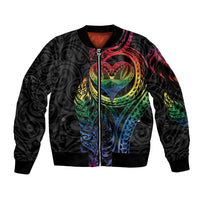 New Zealand Pride Sleeve Zip Bomber Jacket Takatapui Rainbow Fern LT7 Unisex Colorful - Polynesian Pride