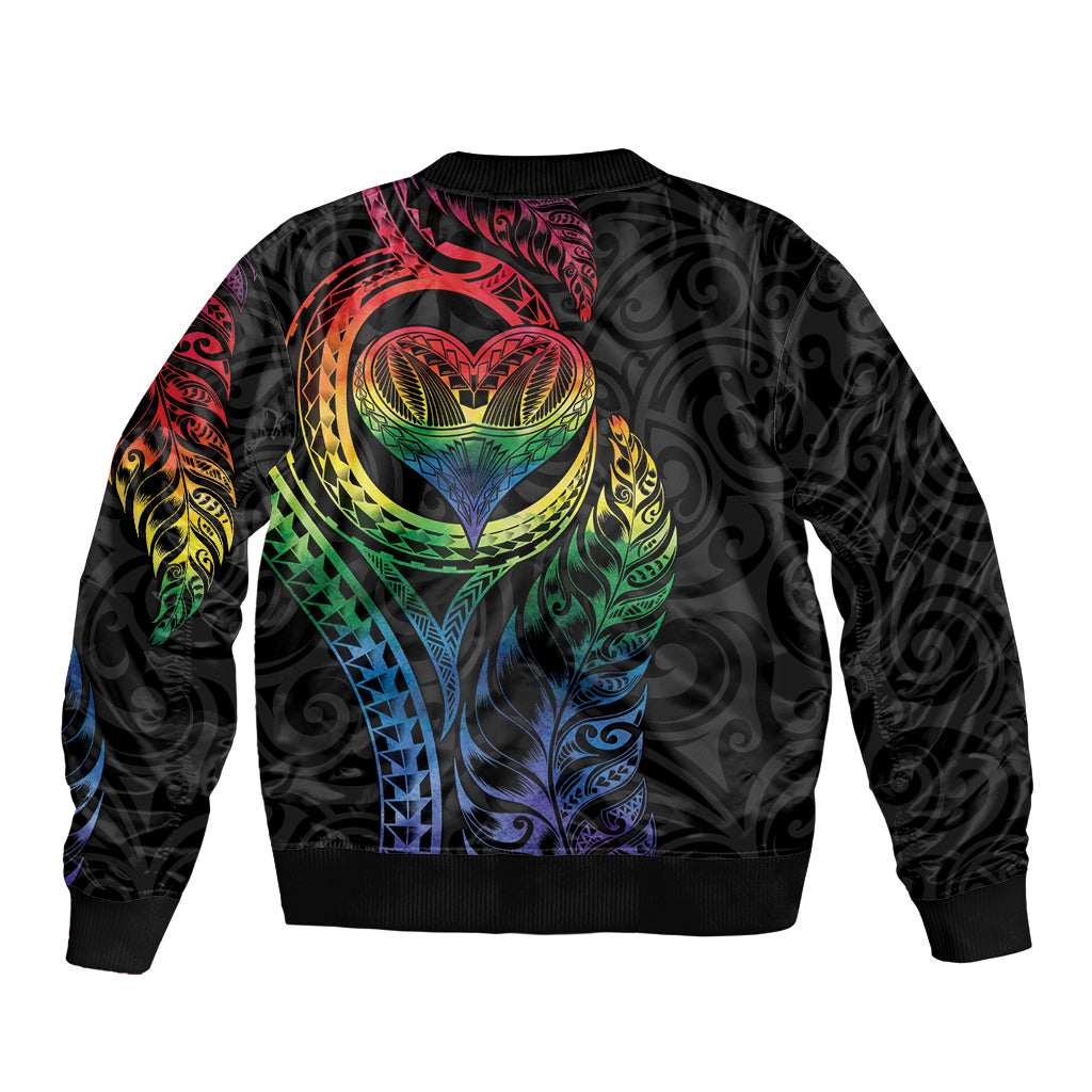 New Zealand Pride Sleeve Zip Bomber Jacket Takatapui Rainbow Fern LT7 - Polynesian Pride