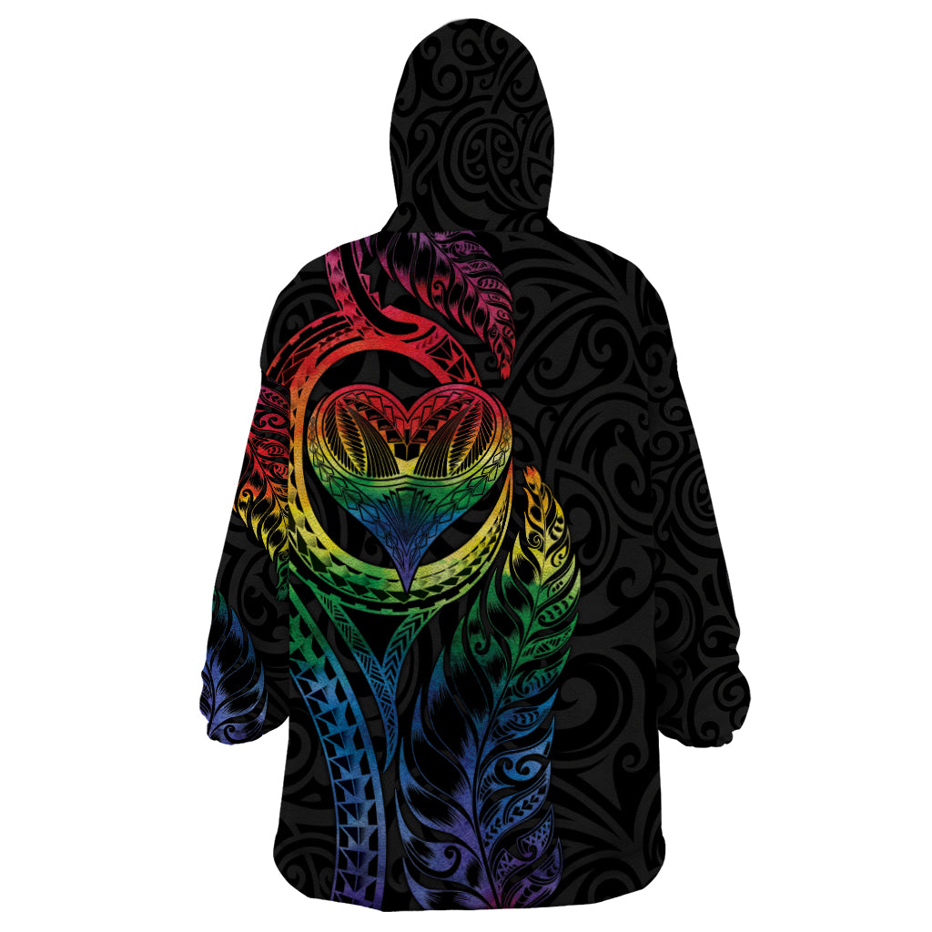 New Zealand Pride Wearable Blanket Hoodie Takatapui Rainbow Fern LT7 - Polynesian Pride