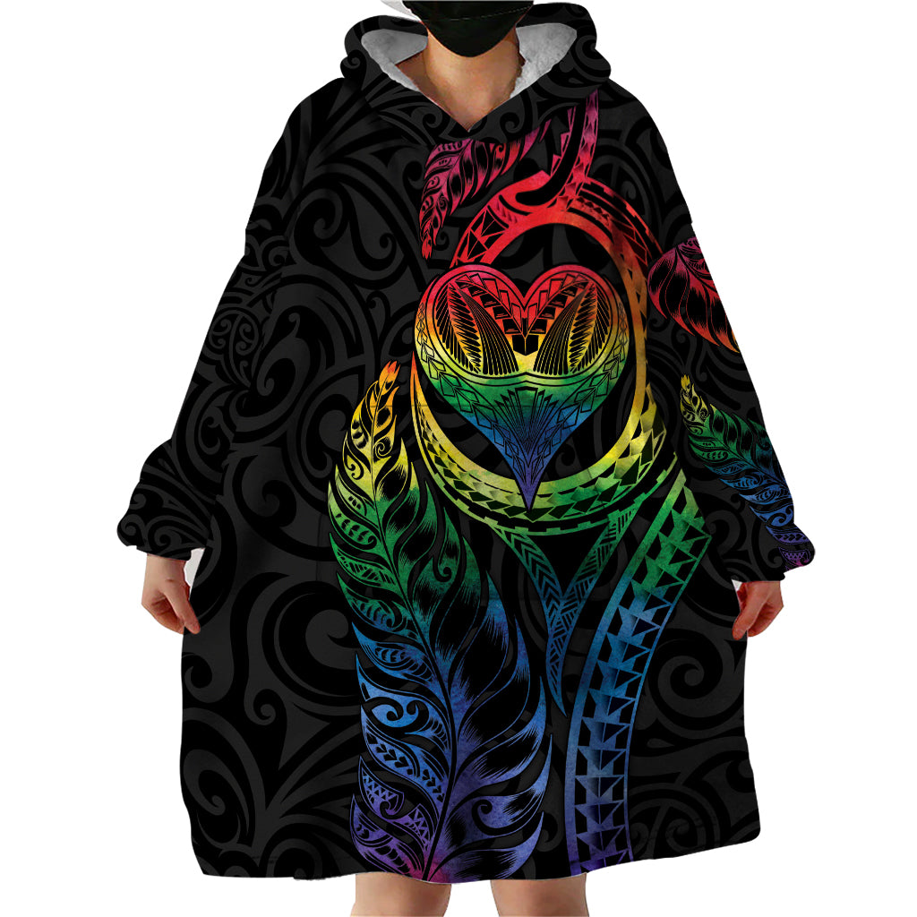 New Zealand Pride Wearable Blanket Hoodie Takatapui Rainbow Fern LT7 - Polynesian Pride