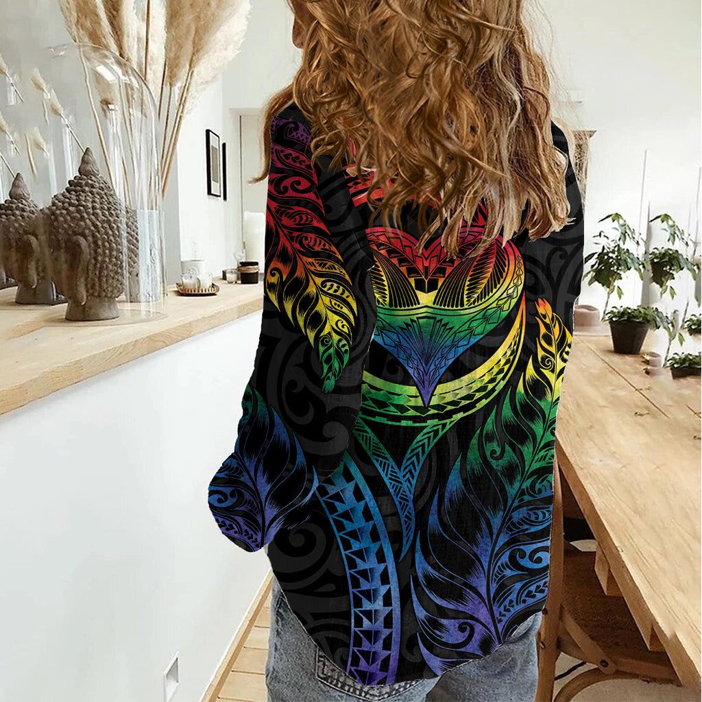 New Zealand Pride Women Casual Shirt Takatapui Rainbow Fern LT7 - Polynesian Pride