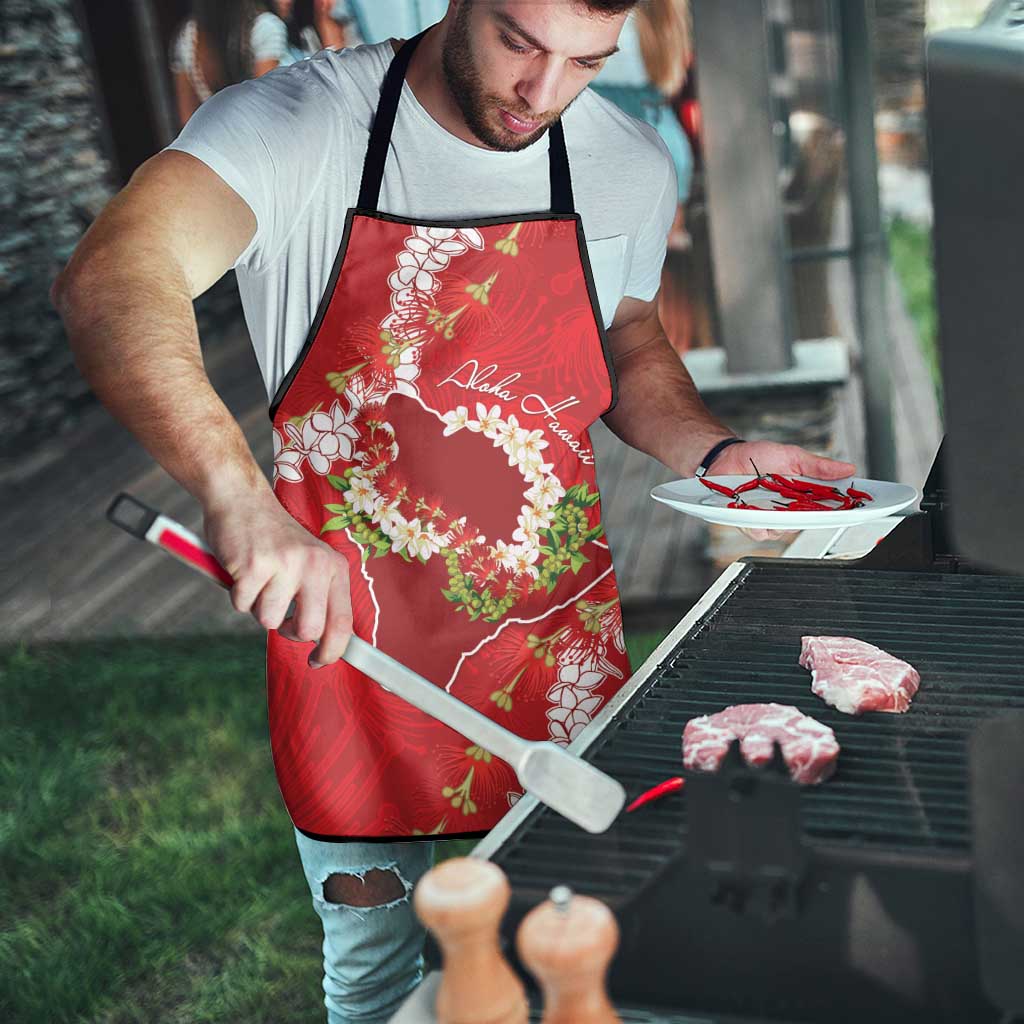 Hawaii Island Flowers Lei Apron Ohia Lehua Scarlet Red