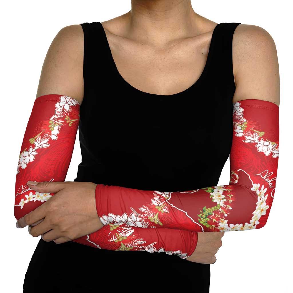 Hawaii Island Flowers Lei Arm Sleeves Ohia Lehua Scarlet Red
