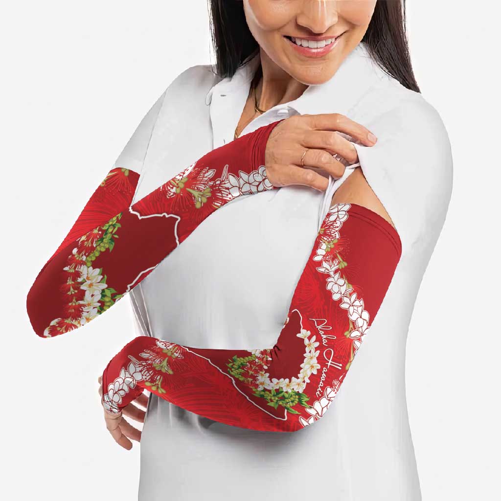 Hawaii Island Flowers Lei Arm Sleeves Ohia Lehua Scarlet Red