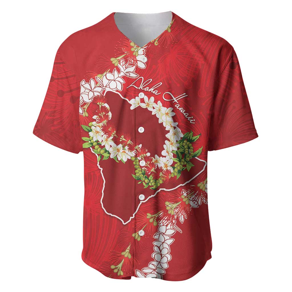 Hawaii Island Flowers Lei Baseball Jersey Ohia Lehua Scarlet Red