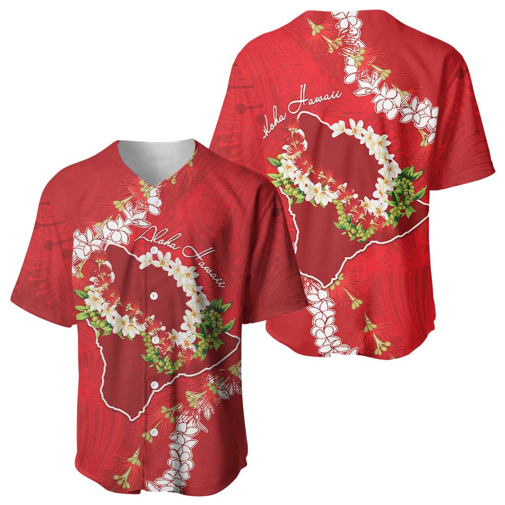 Hawaii Island Flowers Lei Baseball Jersey Ohia Lehua Scarlet Red