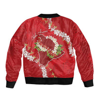 Hawaii Island Flowers Lei Bomber Jacket Ohia Lehua Scarlet Red