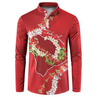 Hawaii Island Flowers Lei Button Sweatshirt Ohia Lehua Scarlet Red