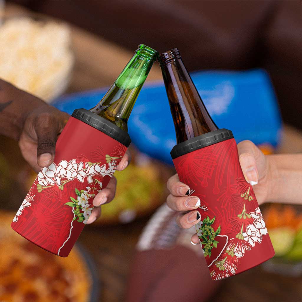 Hawaii Island Flowers Lei 4 in 1 Can Cooler Tumbler Ohia Lehua Scarlet Red LT7 - Polynesian Pride