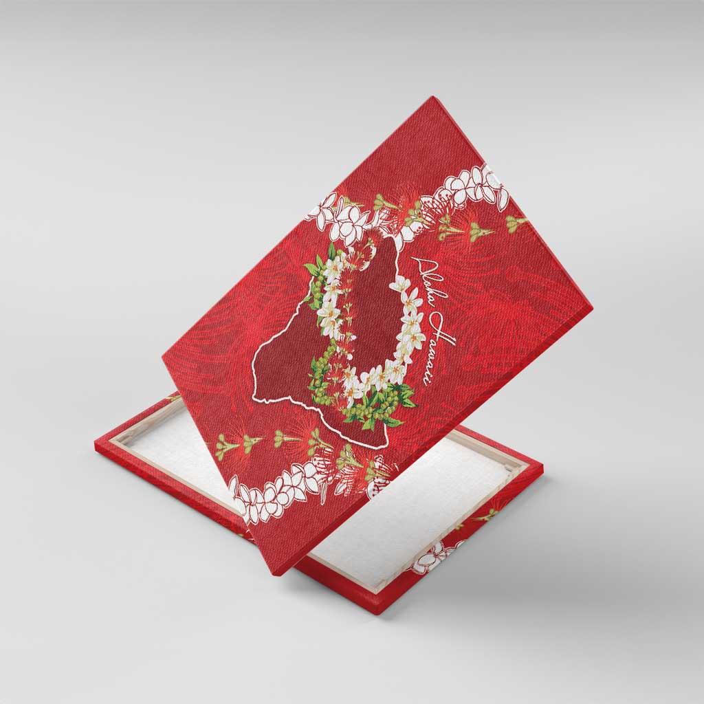 Hawaii Island Flowers Lei Canvas Wall Art Ohia Lehua Scarlet Red