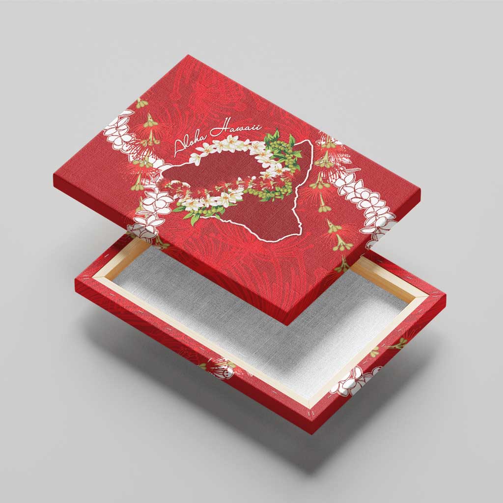 Hawaii Island Flowers Lei Canvas Wall Art Ohia Lehua Scarlet Red