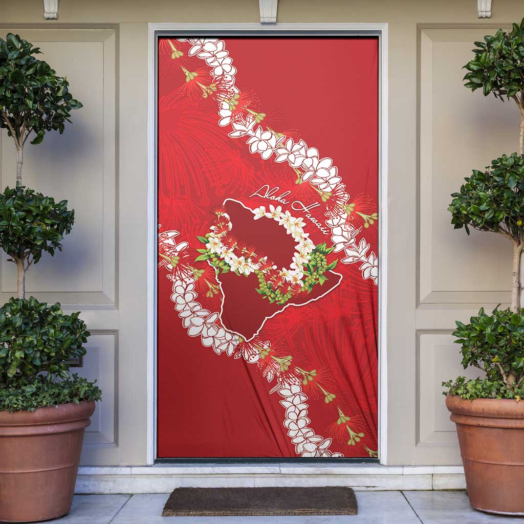 Hawaii Island Flowers Lei Door Cover Ohia Lehua Scarlet Red