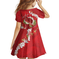 Hawaii Island Flowers Lei Family Matching Long Sleeve Bodycon Dress and Hawaiian Shirt Ohia Lehua Scarlet Red LT7 - Polynesian Pride