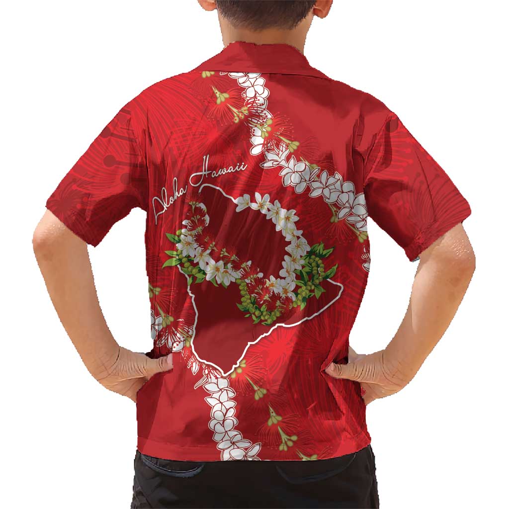 Hawaii Island Flowers Lei Family Matching Mermaid Dress and Hawaiian Shirt Ohia Lehua Scarlet Red LT7 - Polynesian Pride
