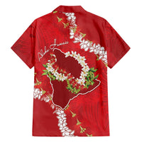 Hawaii Island Flowers Lei Family Matching Off Shoulder Maxi Dress and Hawaiian Shirt Ohia Lehua Scarlet Red LT7 - Polynesian Pride